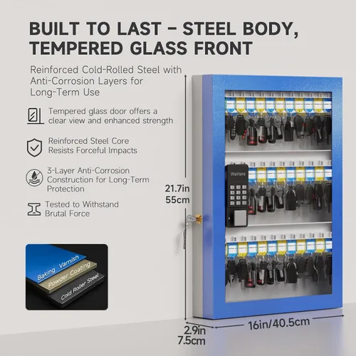 Miniatura 2 de WeHere Caja de bloqueo inteligente de 72 teclas para montaje en pared, gabinete de llaves comercial con aplicación, teclado, Bluetooth y desbloqueo