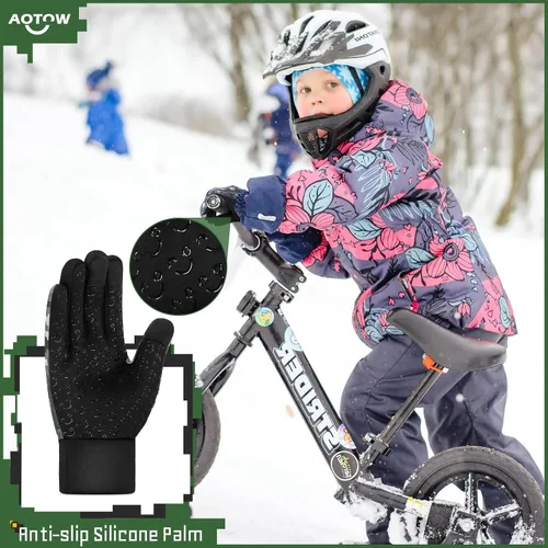 Miniatura 5 de AOTOW Guantes deportivos cálidos de invierno para niños, para clima frío, térmico, para nieve, pantalla táctil, para niños y niñas