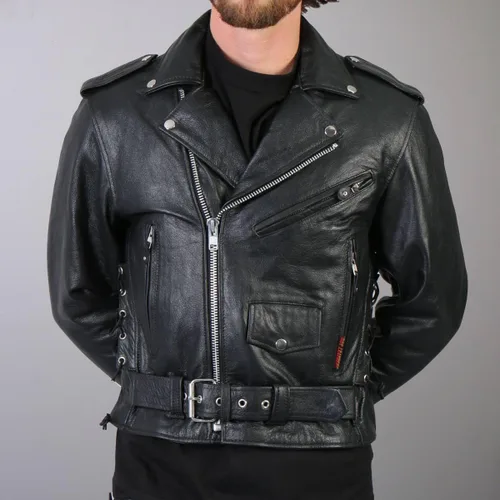 Miniatura 2 de Chaqueta para motocicleta negra clásica Hot Leathers con revestimiento y cierre externo