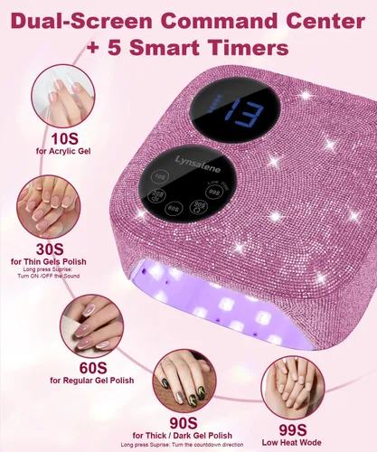 Miniatura 9 de Lámpara de uñas inalámbrica de 80 W con base magnética desmontable, pantalla de doble pantalla y luz de uñas de gel, luz UV/LED profesional