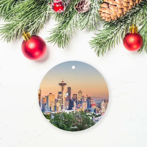 Miniatura 2 de Adornos de Navidad de Seattle Washington City Souvenir, adornos colgantes para árbol de Navidad, recuerdo de cerámica