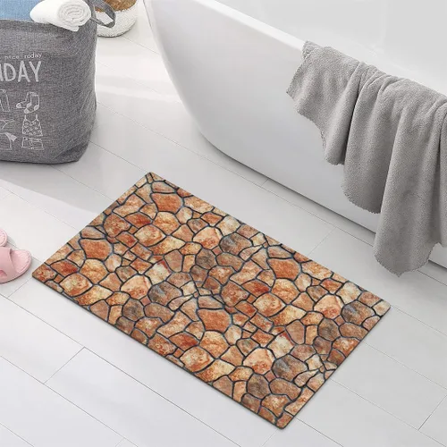 Miniatura 9 de Alfombra de baño con estampado de piedra de guijarro, antideslizante, lavable, patrón de adoquines, tapete de baño pequeño con parte trasera