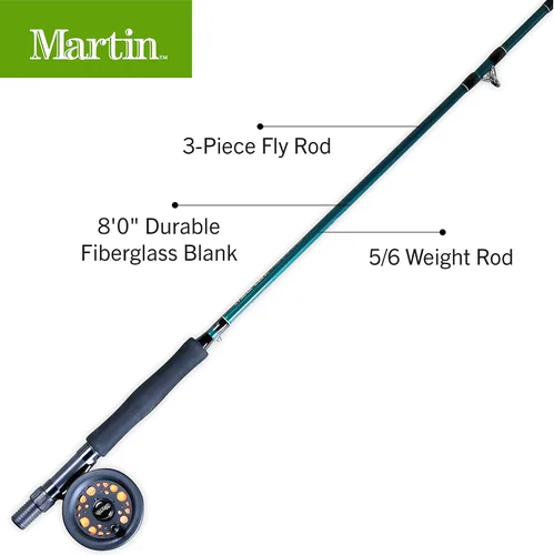 Miniatura 2 de Martin - Kit completo de pesca con mosca, caña de pescar con mosca de 3 piezas de 8 pies 5/6 de peso, carrete de control de borde tamaño 5/6