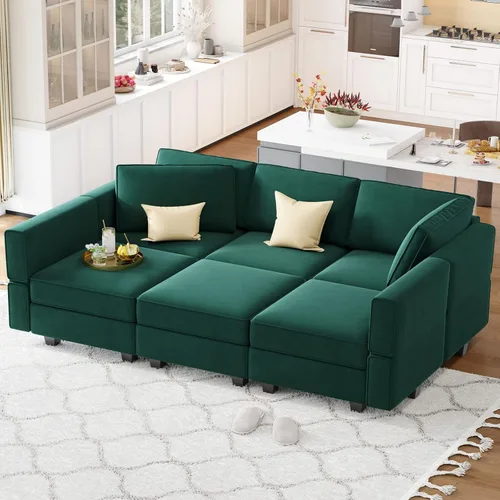 Miniatura 22 de Belffin - Sofá cama modular con otomanas, de terciopelo, reversible y con asiento con almacenamiento, color azul