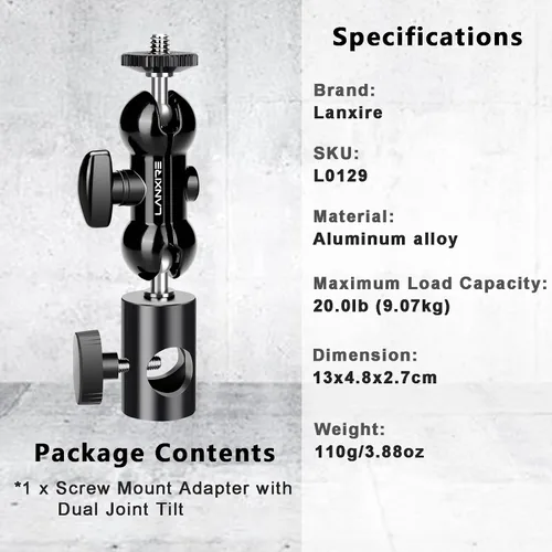 Miniatura 8 de Adaptador de montaje de soporte de luz con cabezal de bola doble, compatible con luz de anillo, se adapta al soporte de luz de cabeza plana, carga