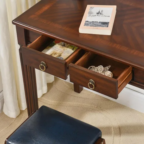 Miniatura 6 de Escritorio pequeño con 2 cajones de almacenamiento, escritorios de oficina en casa de 31.5 pulgadas, elegantes escritorios de madera con patas