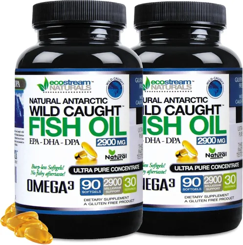 (Paquete de 2) Aceite de pescado natural antártico salvaje omega 3 suplemento DPA-EPA-DHA 2,900 miligramos de triple fuerza ultra puro concentrado