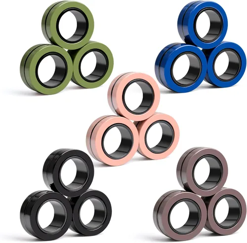 Cevioce Juego de 15 anillos magnéticos giratorios, paquete de spinners magnéticos para ansiedad TDAH para adultos y adolescentes, juguete de alivio