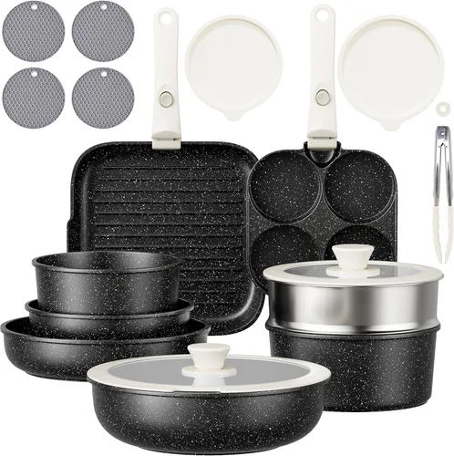 Miniatura 10 de Caannasweis Juego de utensilios de cocina antiadherentes desmontables, ollas y sartenes de inducción apilables con asas extraíbles, aptos