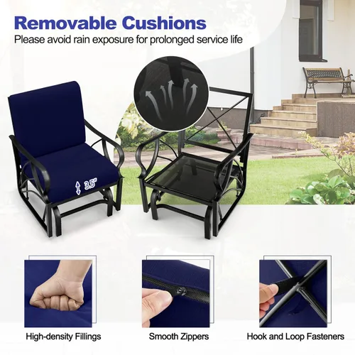 Miniatura 6 de Tangkula Planeador de patio al aire libre, silla deslizante con marco de metal con cojín, silla ergonómica para patio al aire libre para una sola