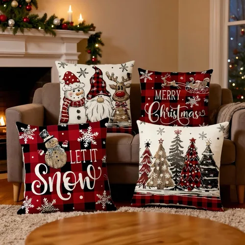 Miniatura 7 de Juego de 16 fundas de almohada de Navidad de 45 x 45 cm, fundas de almohada para sofá, cama, fundas de cojín decorativas de Navidad para decoración