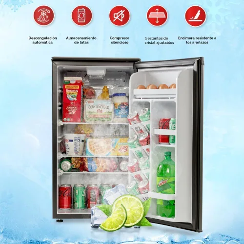 Miniatura 4 de ROOMWELL E-Star 1.7 pies cúbicos Minirefrigerador compacto para oficina, pequeño refrigerador negro sin congelador con descongelación automática