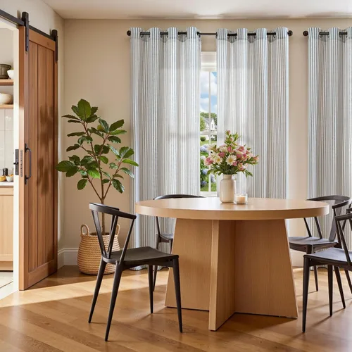 Miniatura 8 de jinchan - Cortinas de lino para sala o dormitorio, con estampado a rayas azules sobre beige, patrón de franjas que filtran la luz, accesorio