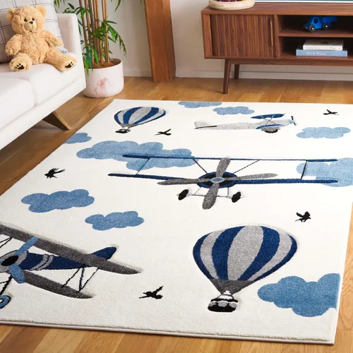 Miniatura 6 de SAFAVIEH Carousel Kids Collection - Alfombra decorativa de 2 pies 3 pulgadas x 4 pies, gris claro y rojo, no desprende pelusa y de fácil cuidado