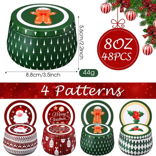 Miniatura 2 de Uiifan 48 latas de velas de Navidad, velas de metal para galletas, tarros de lata con tapas, latas retro de 8 onzas, recipientes redondos