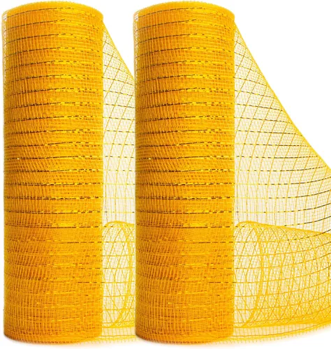 Miniatura 11 de Ribbli 2 rollos de cinta de malla roja, 10 pulgadas x 30 pies (10 yardas) cada rollo, rojo metálico con lámina ancha roja, uso para coronas