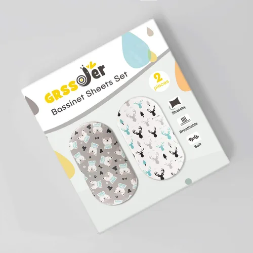 Miniatura 2 de Juego de 2 sábanas elásticas ultra suaves para moisés, transpirables y universales, ajustables para rectangular, ovalado, reloj de arena o junto al