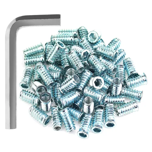 Miniatura 17 de Insertos roscados de 1/4-20, insertos de madera, insertos roscados de acero para tornillo de muebles de madera, kit de 145 piezas de insertos