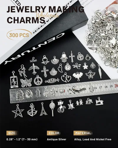 Miniatura 2 de JIALEEY 300 piezas al por mayor de lotes a granel para hacer joyas, dijes mezclados suaves de aleación de plata tibetana, dijes colgantes para hacer