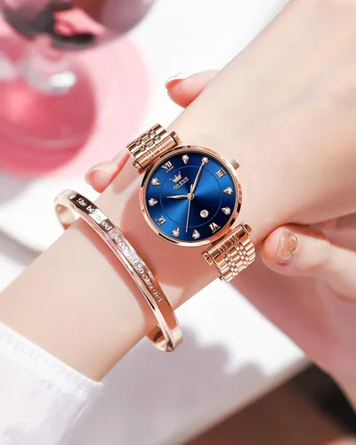 Miniatura 3 de OLEVS Reloj de oro rosa para mujer, con diamantes de lujo, luminoso, resistente al agua