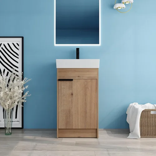 Miniatura 16 de Tocador de baño pequeño de 16 pulgadas con lavabo, tocador de baño independiente de 16" para espacios pequeños, gabinete de madera contrachapada