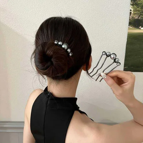 Miniatura 4 de 2 horquillas de pelo en forma de U de perlas para el cabello nupcial, peine lateral de moda, elegante horquilla de metal, pinzas para el cabello