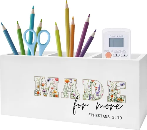 Miniatura 7 de Soporte Inspirador Floral para Bolígrafos y Lápices con Versículos Bíblicos, Decoración Cristiana para Oficina en Casa, Organizador de Bolígrafos