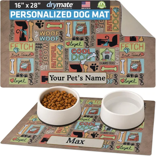 Miniatura 39 de Drymate Mantel individual personalizado para tazón de mascotas, tapete personalizado de alimentación de alimentos para perros y gatos, tela Lino