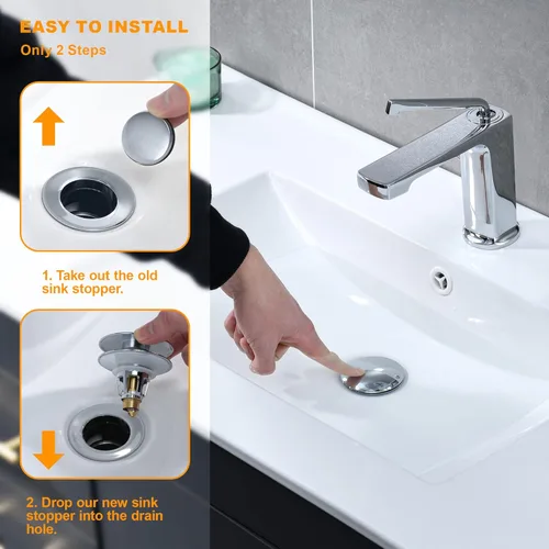 Miniatura 5 de Tapón universal para fregadero de baño, tapón de drenaje de fregadero de 1.1 a 1.5 pulgadas, colador de drenaje de lavabo desplegable tipo bala