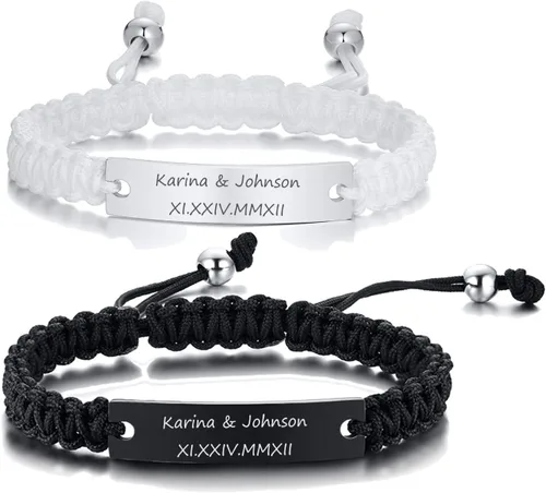 Miniatura 28 de MEALGUET Pulseras de ID Personalizadas para Parejas Grabado Personalizado Hecho a Mano Cuerda Trenzada Pulsera de Muñeca para Hombres Mujeres