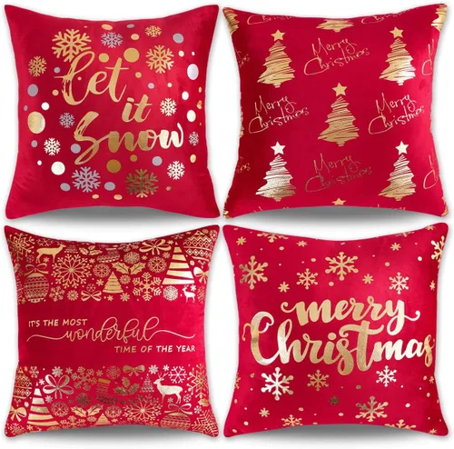 Miniatura 8 de JOJOGOGO Decoraciones de Navidad Fundas de Almohada de Navidad Plateadas y Blancas 18x18 Juego de 4, Decoración de Navidad Plateada Copos de Nieve