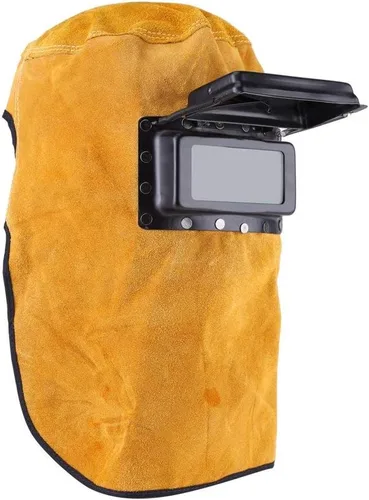 Máscara de casco de soldadura con lente, sombrero de trabajo con capucha de soldadura de cuero, máscara de casco de soldadura ajustable, absorción