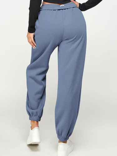 Miniatura 4 de IUUI Pantalones deportivos casuales de forro polar holgados para mujer, pantalones deportivos plegables de cintura alta, pantalones deportivos