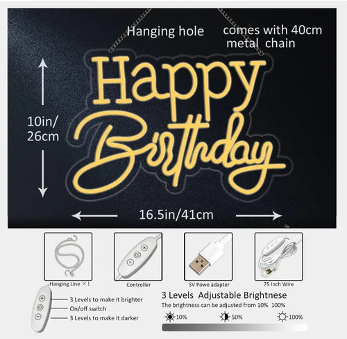 Miniatura 5 de Letrero de neón LED azul hielo de feliz cumpleaños, luz nocturna para decoración de pared, fiesta, dormitorio, habitación, bar, boda, hogar