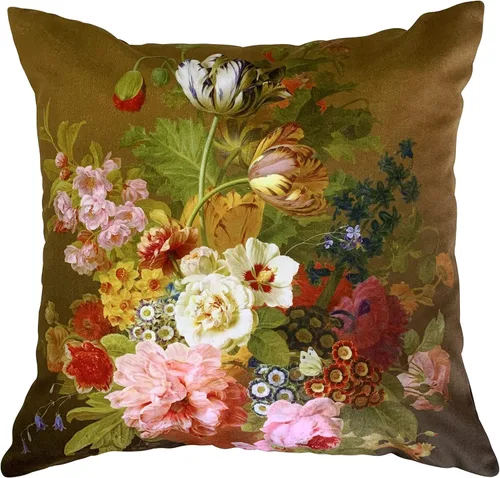 Miniatura 56 de Funda de cojín floral ligera de lujo, 18 x 18 pulgadas, pintura al óleo retro victoriana de doble cara, fondo negro, flor vibrante, funda de cojín
