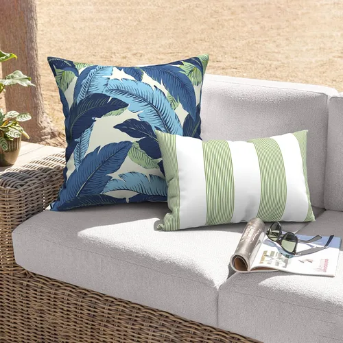 Miniatura 642 de Juego de 2 almohadas para exteriores de 16 x 16 pulgadas, repelentes al agua con interiores, para muebles de patio, hogar, jardín, geometría bohemia