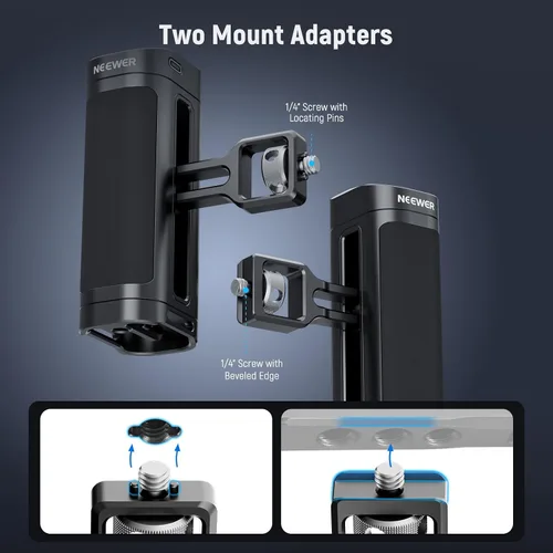 Miniatura 2 de NEEWER - Empuñadura lateral con botón de control remoto inalámbrico y disparador de obturador para jaula de video de smartphone, 2 adaptadores