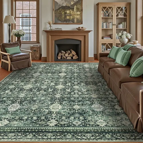 Miniatura 14 de Alfombra lavable de 2 x 3 pies, color beige floral, tapete para puerta de entrada interior, tapetes de cocina para piso, color blanco crema