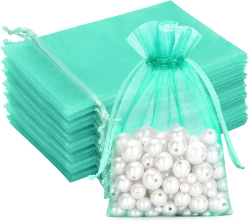 Miniatura 18 de G2PLUS - 25 bolsas de organza doradas de 5 x 7 pulgadas, bolsas de malla transparente para joyería, bolsas de regalo de organza con cordón