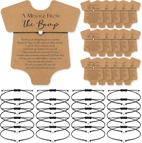 Miniatura 7 de Henoyso Juego de 25 pulseras ajustables para baby shower, tarjetas de corazón, regalo de fiesta para baby shower, regalos de revelación de género