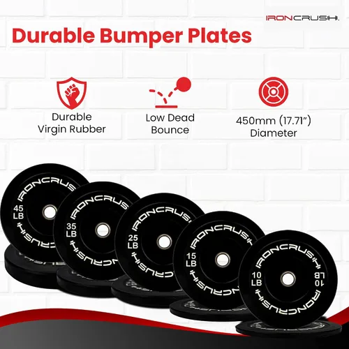 Miniatura 3 de Iron Crush Juego de placas olímpicas para parachoques, pesas de goma virgen para entrenamiento de fuerza, se adapta a pesas de 2 pulgadas, se venden