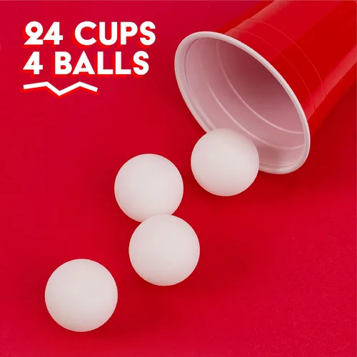 Miniatura 4 de Juego de Beer Pong: 24 tazas reutilizables y 4 bolas de pong duraderas Juego de fiesta #1 de Estados Unidos, eventos al aire libre y regalos