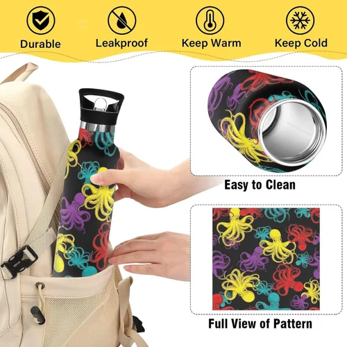 Miniatura 4 de Kids Water Bottle for School, Water Bottle Stainless Steel for Travel or School 20 Oz, BPA-Free, Colorful Octopuses