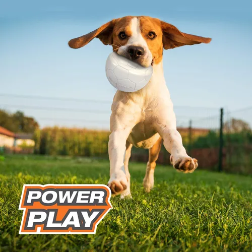 Miniatura 9 de Nylabone Power Play Gripz Pelota de fútbol de fieltro con cuerda de agarre de goma, pelota con pito para perros, mediana (1 unidad)