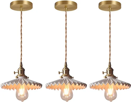 Miniatura 14 de Lámpara colgante de cerámica negra para isla de cocina, pantalla festoneada de cerámica, estilo granja, vintage, luces colgantes de techo