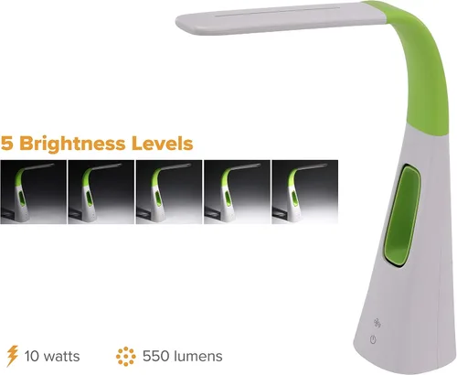 Miniatura 2 de PureOptics LED VLED1603LM - Lámpara de escritorio con ventilador sin aspas, regulable, cuello ajustable, color verde lima