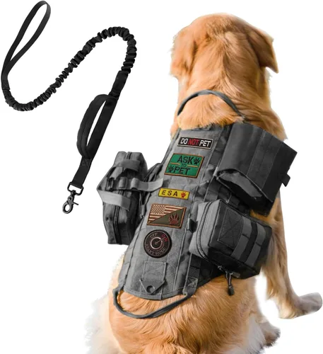 Miniatura 13 de AIWAI Arnés táctico para perro con bolsas, arnés de chaleco para perros grandes y medianos, arnés militar ajustable sin tirones con asa, caminar