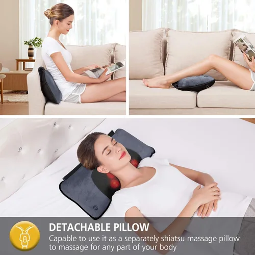 Miniatura 3 de COMFIER Alfombrilla de masaje de cuerpo completo con almohada de masaje de cuello Shiatsu movible, masajeador de pies Shiatsu con calor, vibración