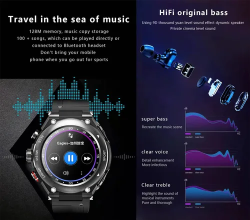 Miniatura 3 de Tuanzi Reloj inteligente T92 con auriculares MP3 Bluetooth 3 en 1 1.28 pulgadas Smartwatch Auriculares inalámbricos incorporados Altavoz Rastreador
