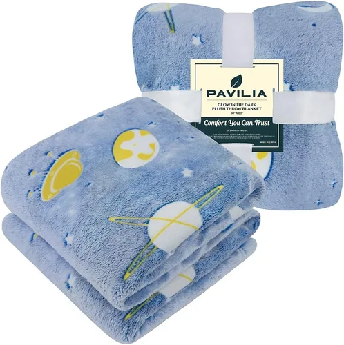 Miniatura 8 de Pavilia - Manta que brilla en la oscuridad, regalo de planeta espacial para niñas y niños, manta de felpa suave para niños de 1 a 10 años, 50x60